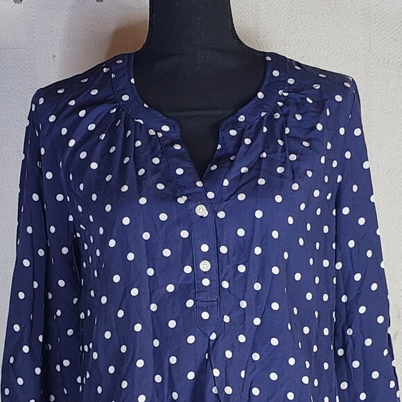 Old Navy Navy Blue White Polka Dot V Neck Pull On Long Sleeve Rayon Top Size S - Picture 2 of 16